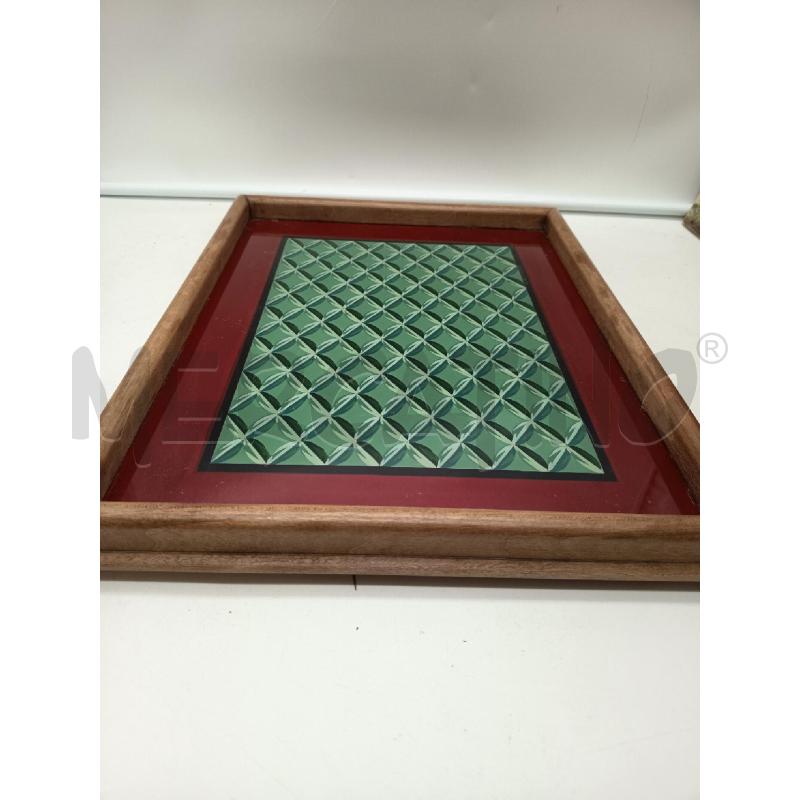 VASSOIO BORDO LEGNO BASE VETRO DIPINTO DECORO VERDE ACQUA FONDO ROSSO | Mercatino dell'Usato Roma porta maggiore 4