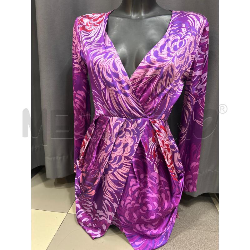 VESTITO NINA ADIMAR DONNA FUXIA FIORI ROSSI LILLA SETA | Mercatino dell'Usato Roma porta maggiore 1