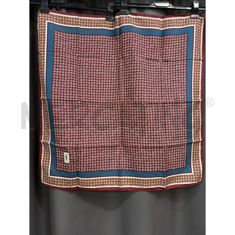 YVES SAINT LAUREN FOULARD BORDEAUX CONRICE BLU PICCOLI DISEGNI OPTICAL IRREGOLARI  | Mercatino dell'Usato Roma porta maggiore 1