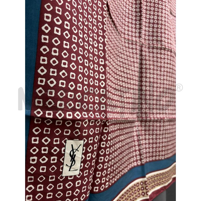 YVES SAINT LAUREN FOULARD BORDEAUX CONRICE BLU PICCOLI DISEGNI OPTICAL IRREGOLARI  | Mercatino dell'Usato Roma porta maggiore 2