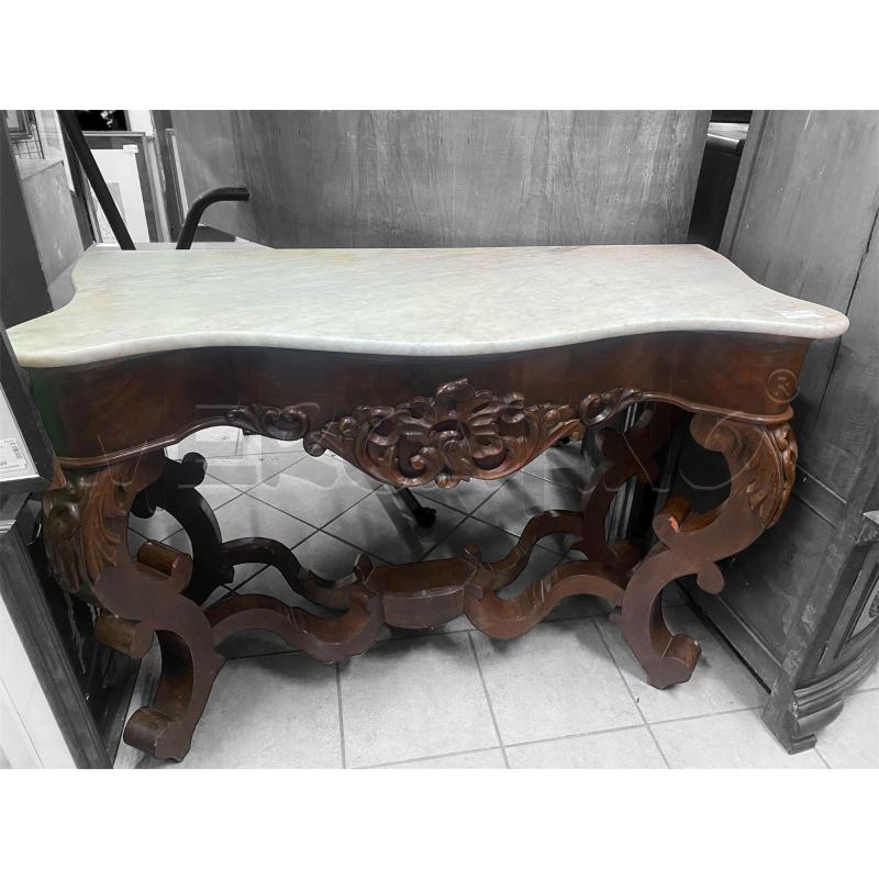 CONSOLLE MARMO BIANCO LEGNO SCURO | Mercatino dell'Usato Roma monteverde 1