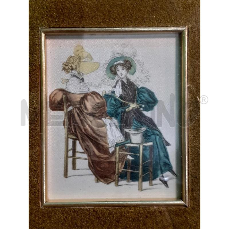 MINIATURA STAMPA DUE DAME SU STOFFA | Mercatino dell'Usato Roma monteverde 2