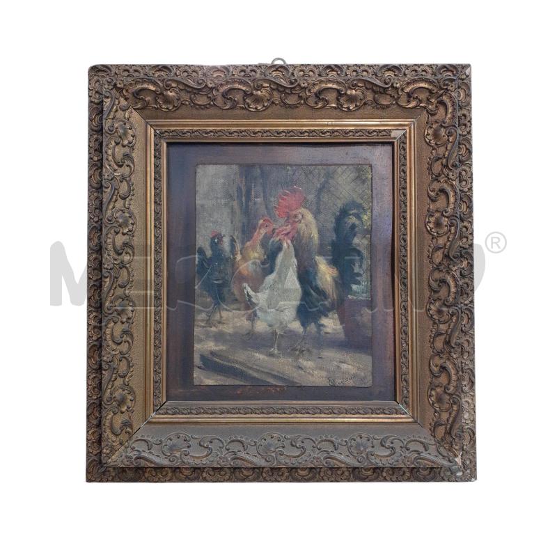 QUADRO GALLO CON GALLINE 1906 | Mercatino dell'Usato Roma monteverde 1