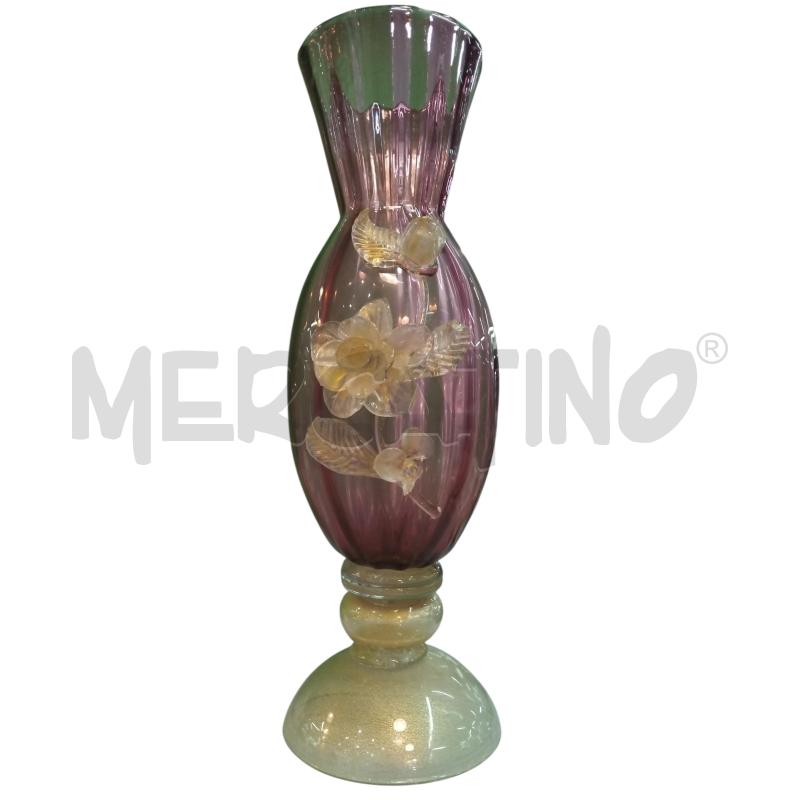 VASO VETRO ROSA FIORI DORATI UNO ROTTO | Mercatino dell'Usato Roma monteverde 1