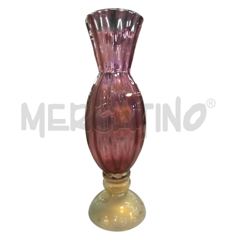 VASO VETRO ROSA FIORI DORATI UNO ROTTO | Mercatino dell'Usato Roma monteverde 2