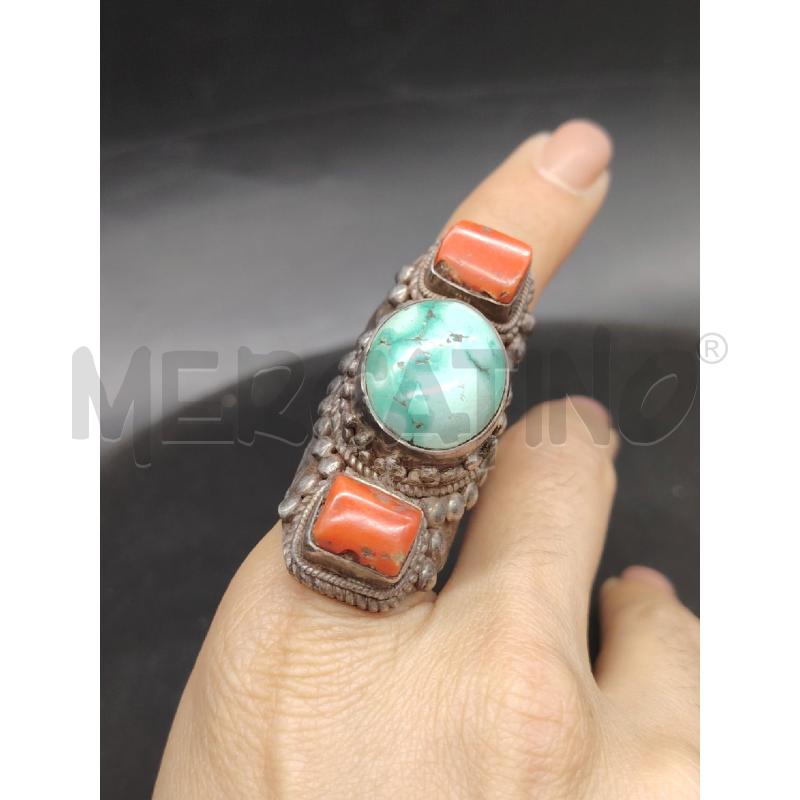 ANELLO FUSION TIBETANO CORALLI TURCHESE  | Mercatino dell'Usato Roma eur 1