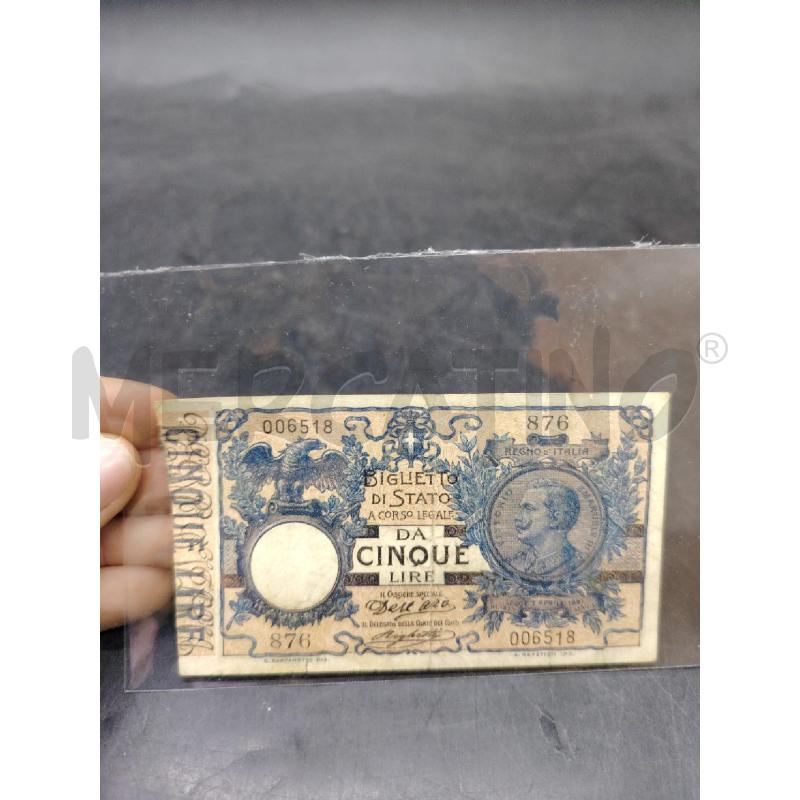 BANCONOTA CINQUE LIRE 1904  | Mercatino dell'Usato Roma eur 1