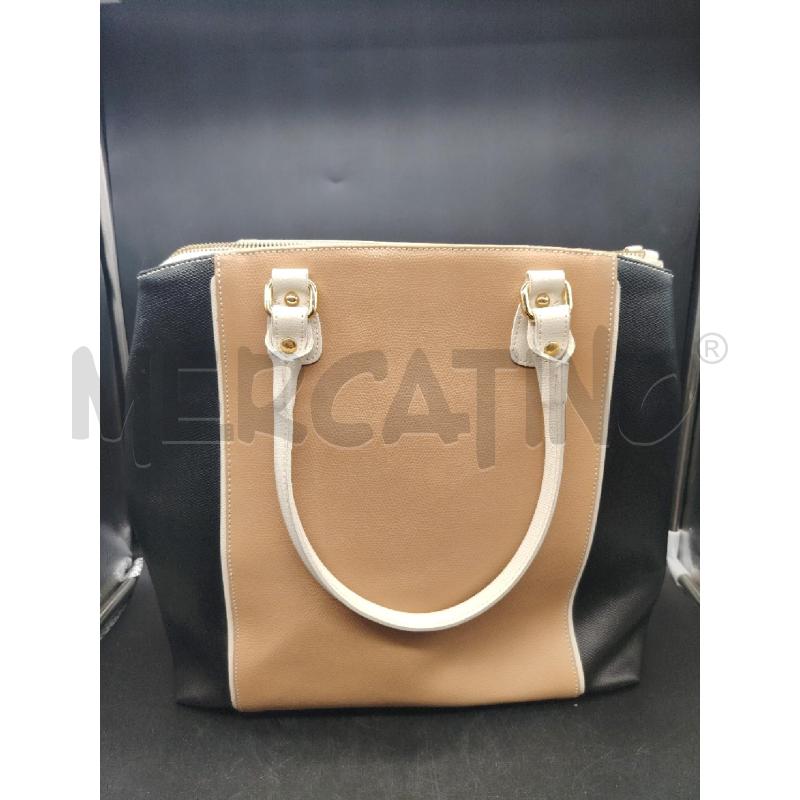 BORSA A SPALLA D PELLE BEIGE NERO | Mercatino dell'Usato Roma eur 2