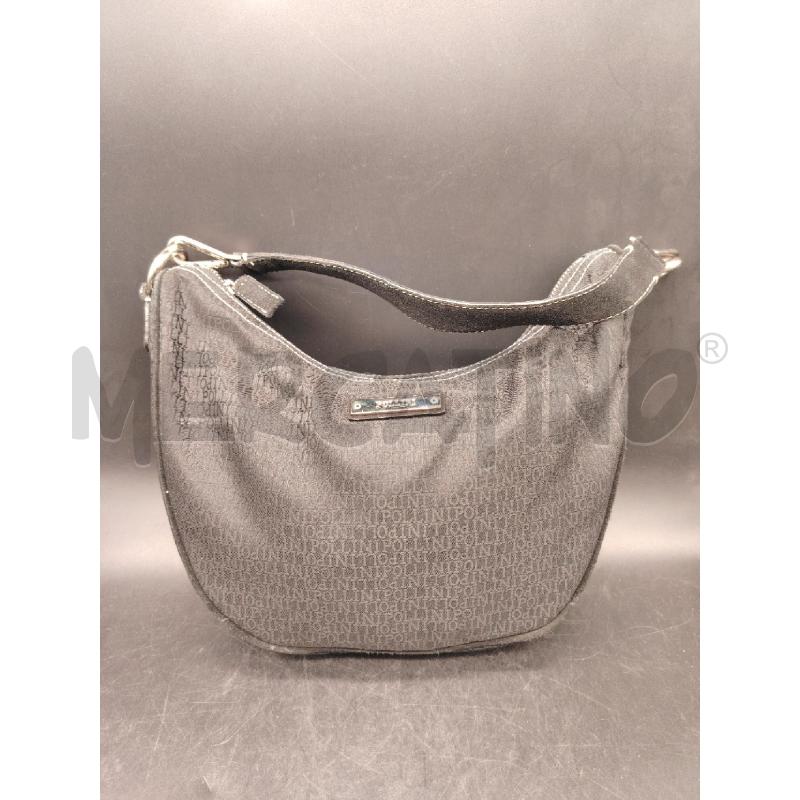 BORSA A SPALLA POLLINI NERO TESSUTO LOGHI  | Mercatino dell'Usato Roma eur 1