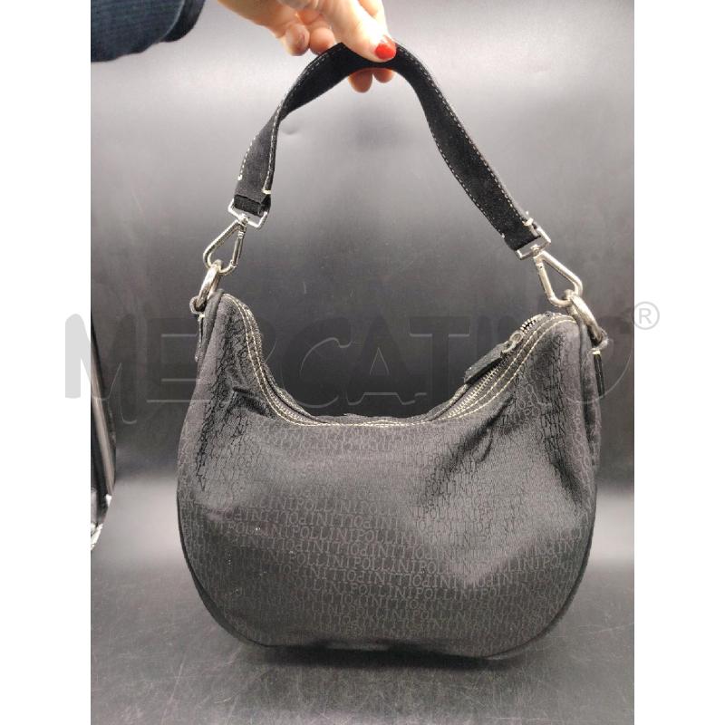 BORSA A SPALLA POLLINI NERO TESSUTO LOGHI  | Mercatino dell'Usato Roma eur 3