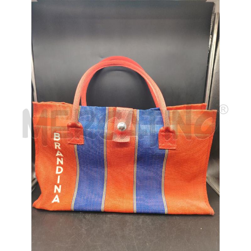 BORSA BRANDINA RSS RIGHE BLU NYLON + POCHETTE | Mercatino dell'Usato Roma eur 1