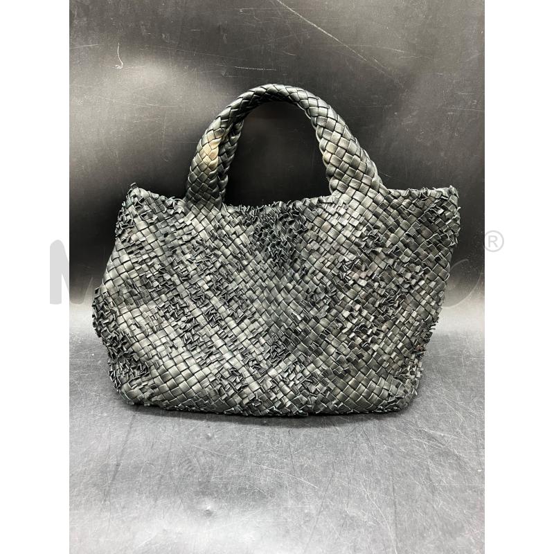 BORSA FALORNI NERA PELLE INTRECCIATA  | Mercatino dell'Usato Roma eur 1