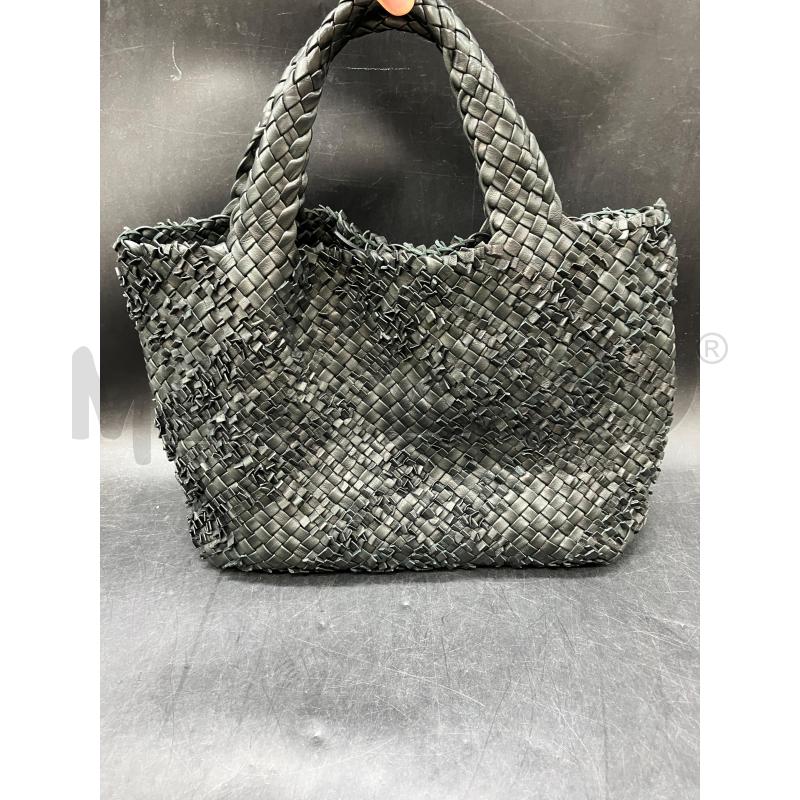 BORSA FALORNI NERA PELLE INTRECCIATA  | Mercatino dell'Usato Roma eur 2