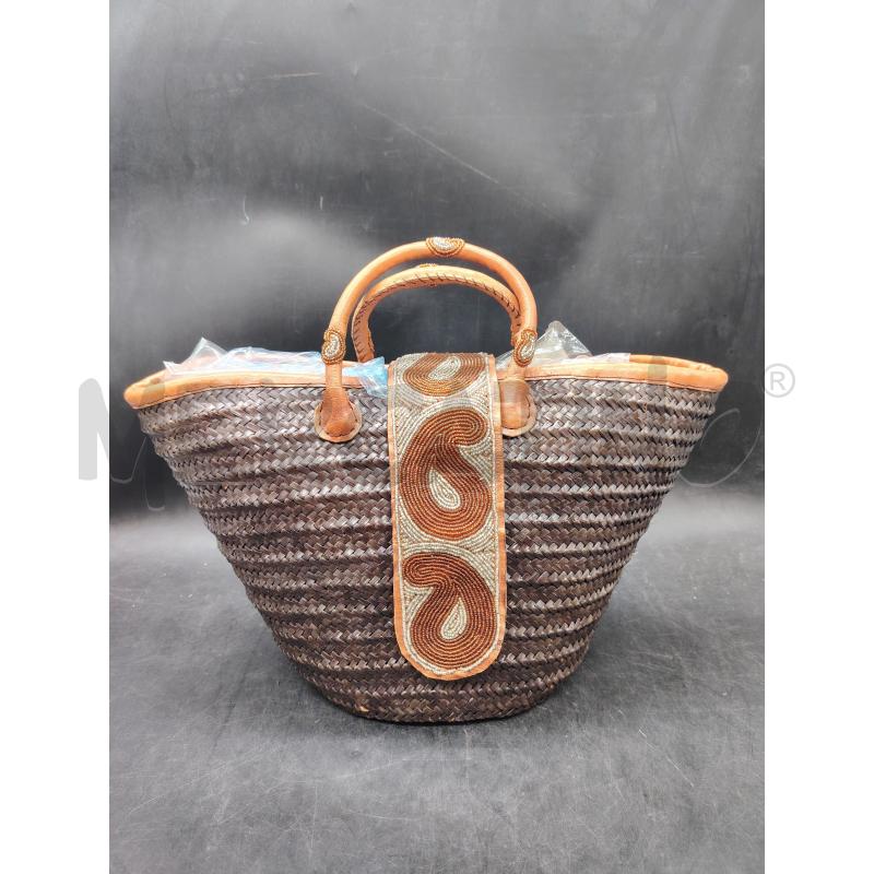BORSA MANO PAGLIA MARR DETT PELLE MANICO PERLINE | Mercatino dell'Usato Roma eur 1