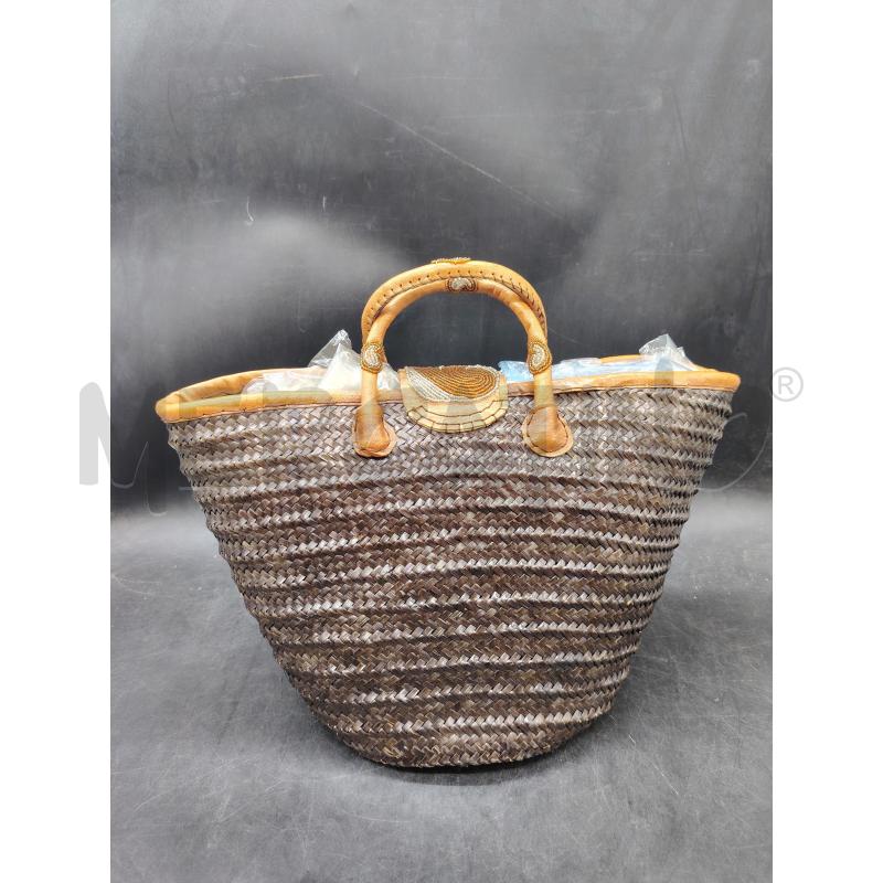 BORSA MANO PAGLIA MARR DETT PELLE MANICO PERLINE | Mercatino dell'Usato Roma eur 2