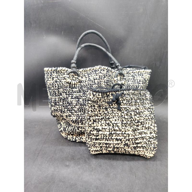 BORSA RAFIA NERO BIANCO+POCHETTE | Mercatino dell'Usato Roma eur 1