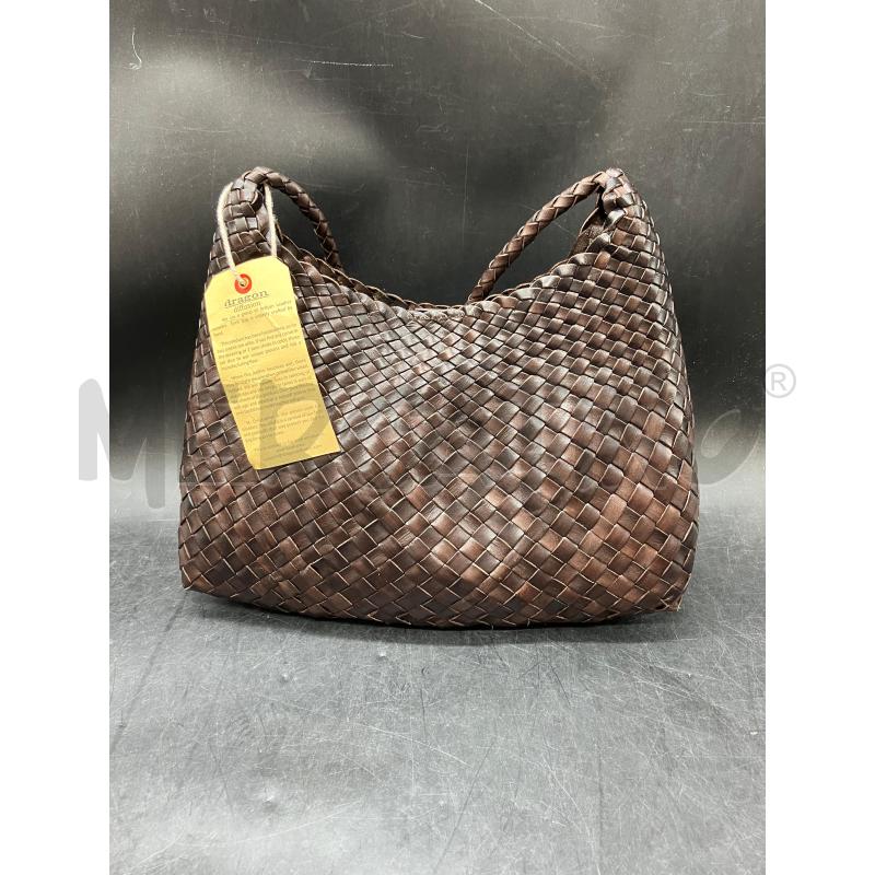 BORSA SHOPPER DRAGON PELLE INTRCCIATA MARRONE ETICHETTA | Mercatino dell'Usato Roma eur 1