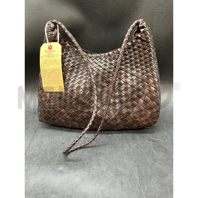 BORSA SHOPPER DRAGON PELLE INTRCCIATA MARRONE ETICHETTA | Mercatino dell'Usato Roma eur 2
