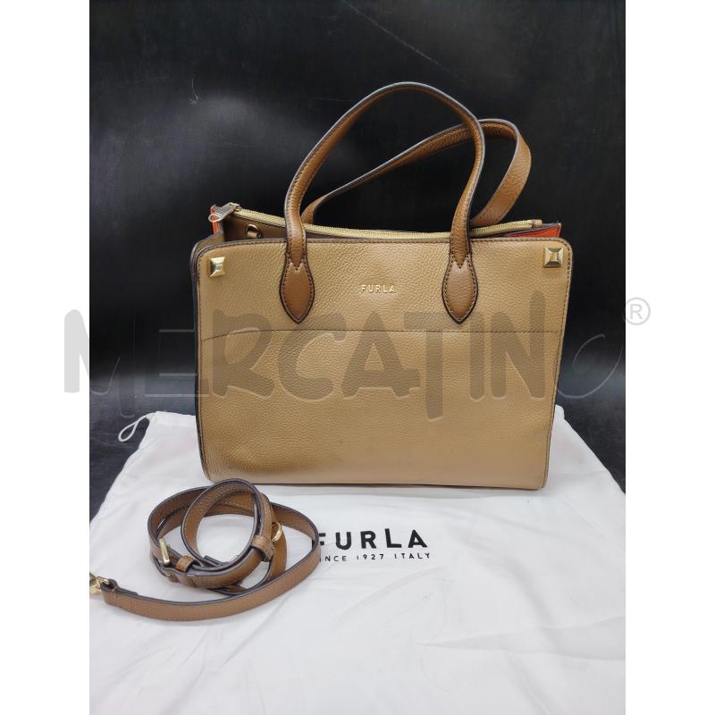 BORSA SHOPPER FURLA BEIGE DETT ARA + TRACOLLA | Mercatino dell'Usato Roma eur 1