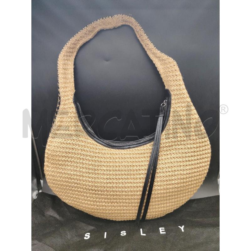 BORSA SPALLA SISLEY RAFFIA PROFILI PELLE NE | Mercatino dell'Usato Roma eur 1