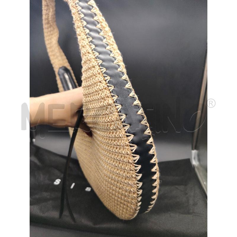 BORSA SPALLA SISLEY RAFFIA PROFILI PELLE NE | Mercatino dell'Usato Roma eur 2