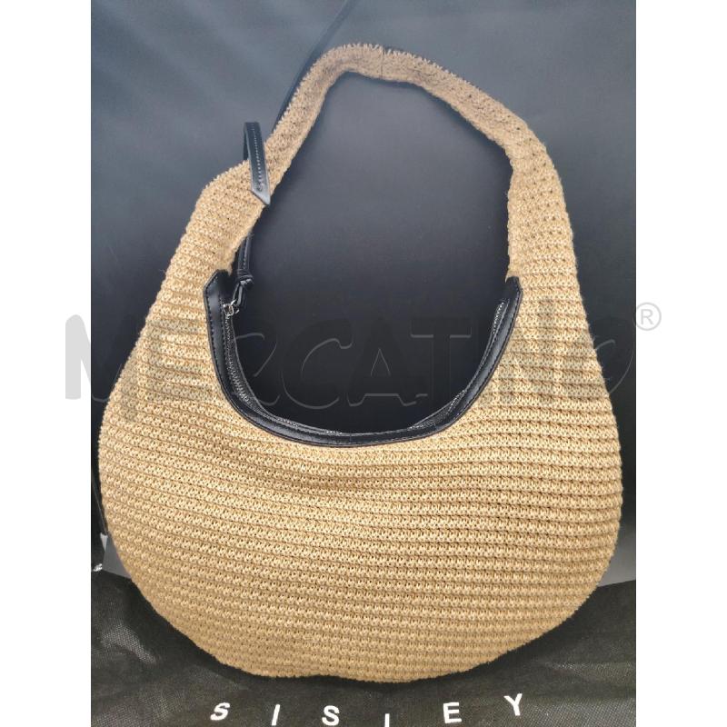 BORSA SPALLA SISLEY RAFFIA PROFILI PELLE NE | Mercatino dell'Usato Roma eur 3