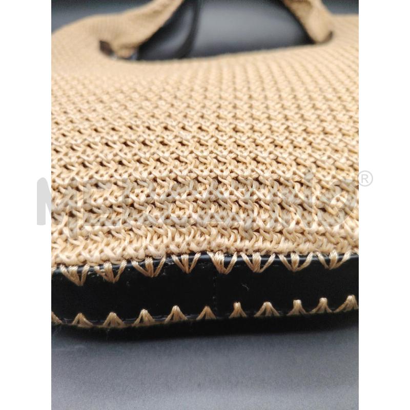 BORSA SPALLA SISLEY RAFFIA PROFILI PELLE NE | Mercatino dell'Usato Roma eur 4