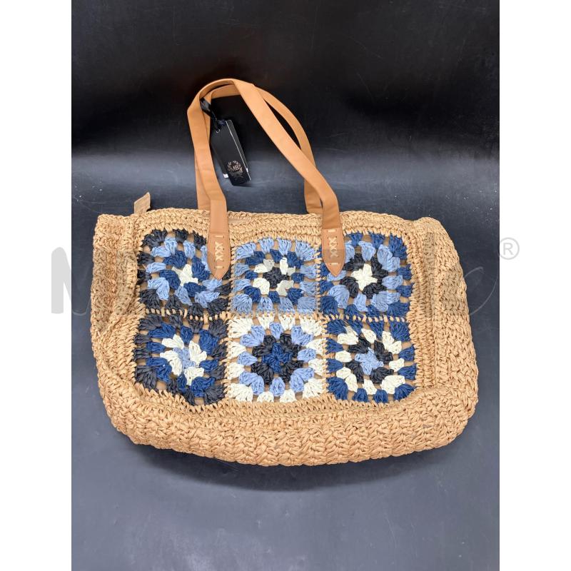 BORSA SPIAGGIA RAFIA FIORI BLU  | Mercatino dell'Usato Roma eur 1