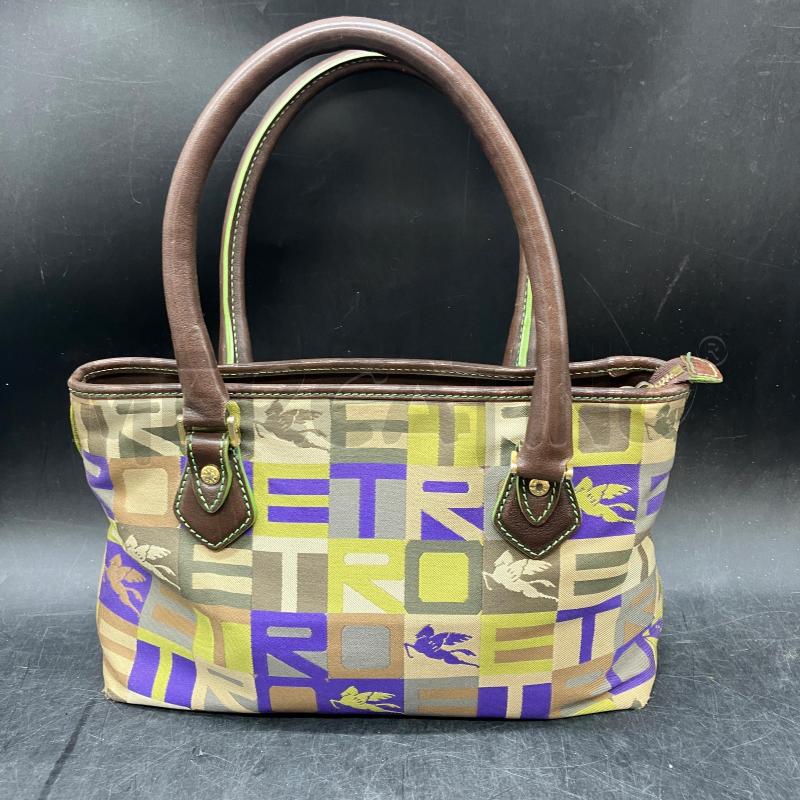 BORSETTA ETRO MONOGRAM BEI VIOLA TESSUTO MANICI PELLE MARRONE | Mercatino dell'Usato Roma eur 1