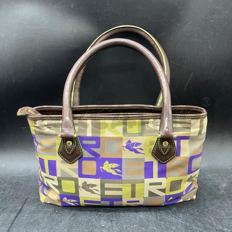 BORSETTA ETRO MONOGRAM BEI VIOLA TESSUTO MANICI PELLE MARRONE | Mercatino dell'Usato Roma eur 2
