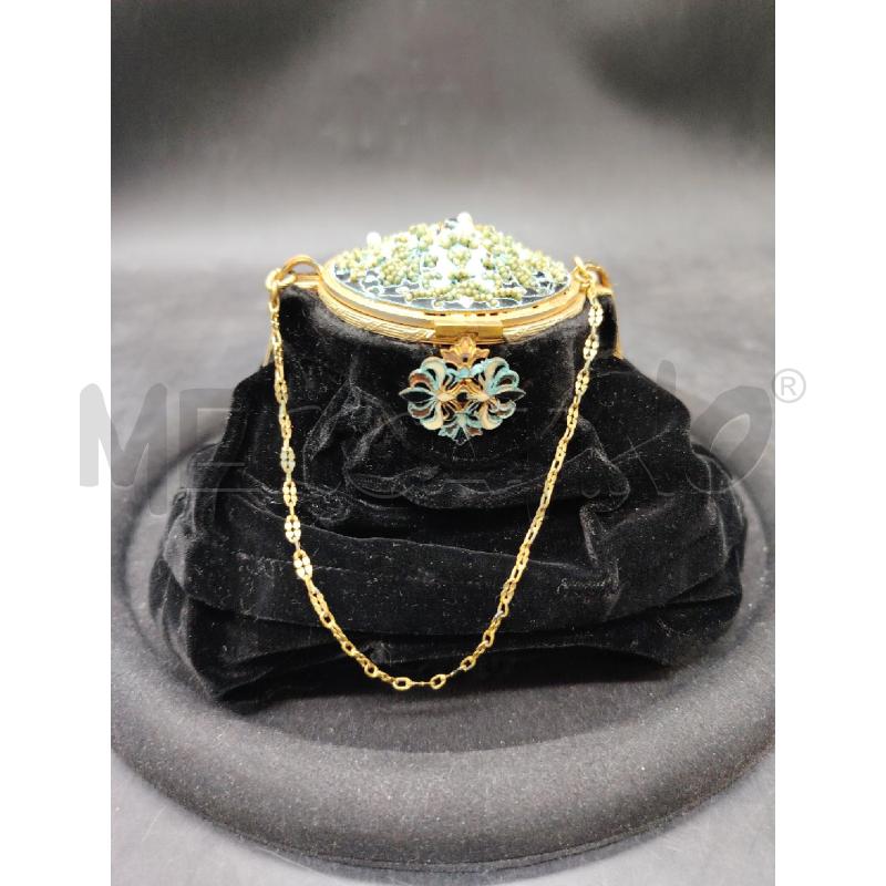 BORSETTA VINTAGE NERA VELLUTO CHIUSURA PERLINE CEL  | Mercatino dell'Usato Roma eur 1