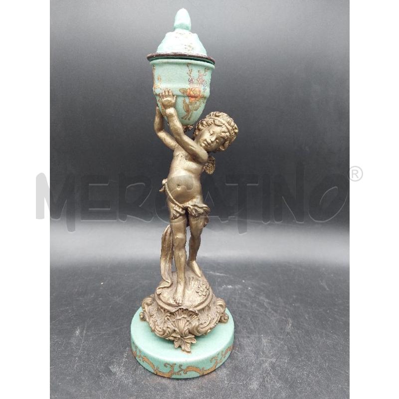 CANDELABRO PUTTO DORATO BASE BLU E ORO | Mercatino dell'Usato Roma eur 1