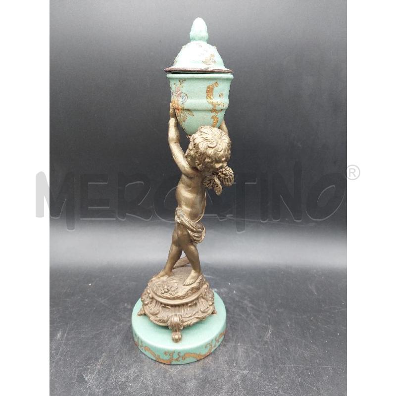 CANDELABRO PUTTO DORATO BASE BLU E ORO | Mercatino dell'Usato Roma eur 2
