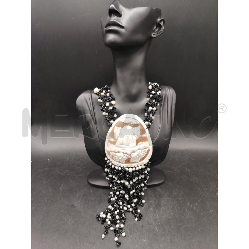 COLLANA CAMMEO ANGELO PERLINE PIETRE NE | Mercatino dell'Usato Roma eur 1