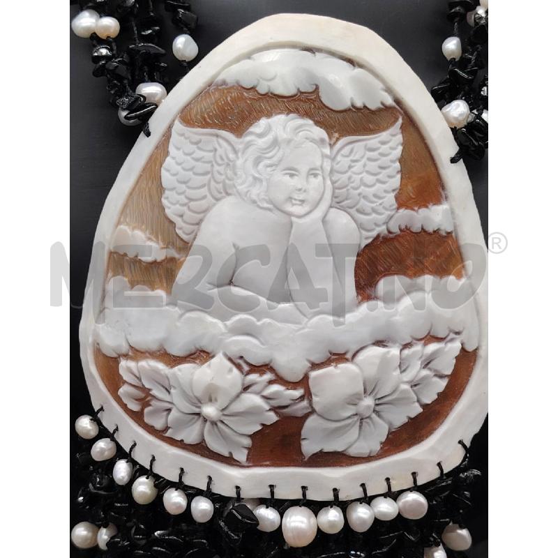 COLLANA CAMMEO ANGELO PERLINE PIETRE NE | Mercatino dell'Usato Roma eur 2