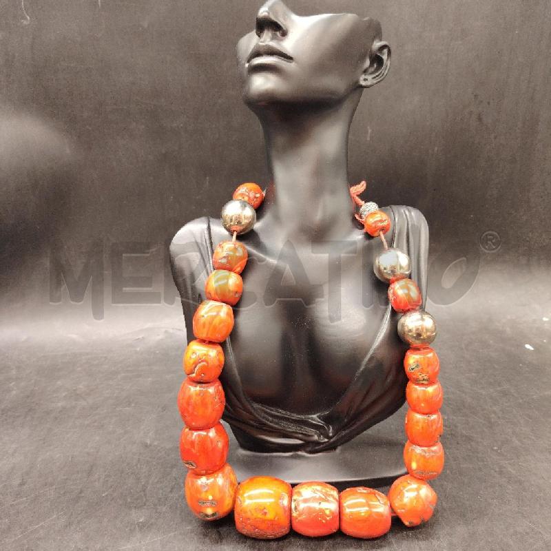 COLLANA CORALLO DI BAMBOO E PALLE MET | Mercatino dell'Usato Roma eur 1