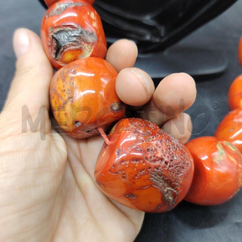 COLLANA CORALLO DI BAMBOO E PALLE MET | Mercatino dell'Usato Roma eur 2