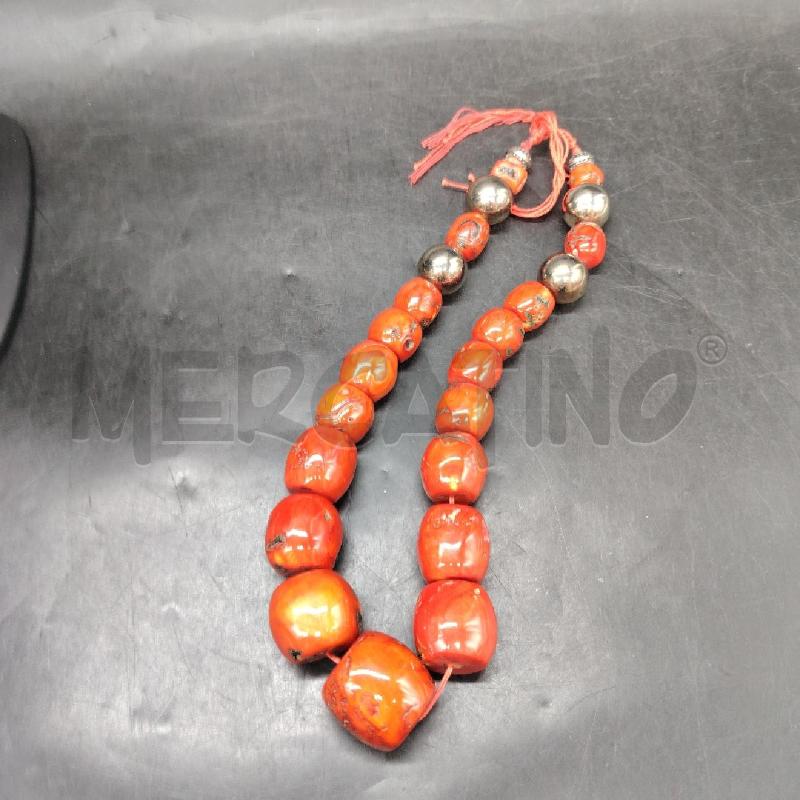 COLLANA CORALLO DI BAMBOO E PALLE MET | Mercatino dell'Usato Roma eur 4