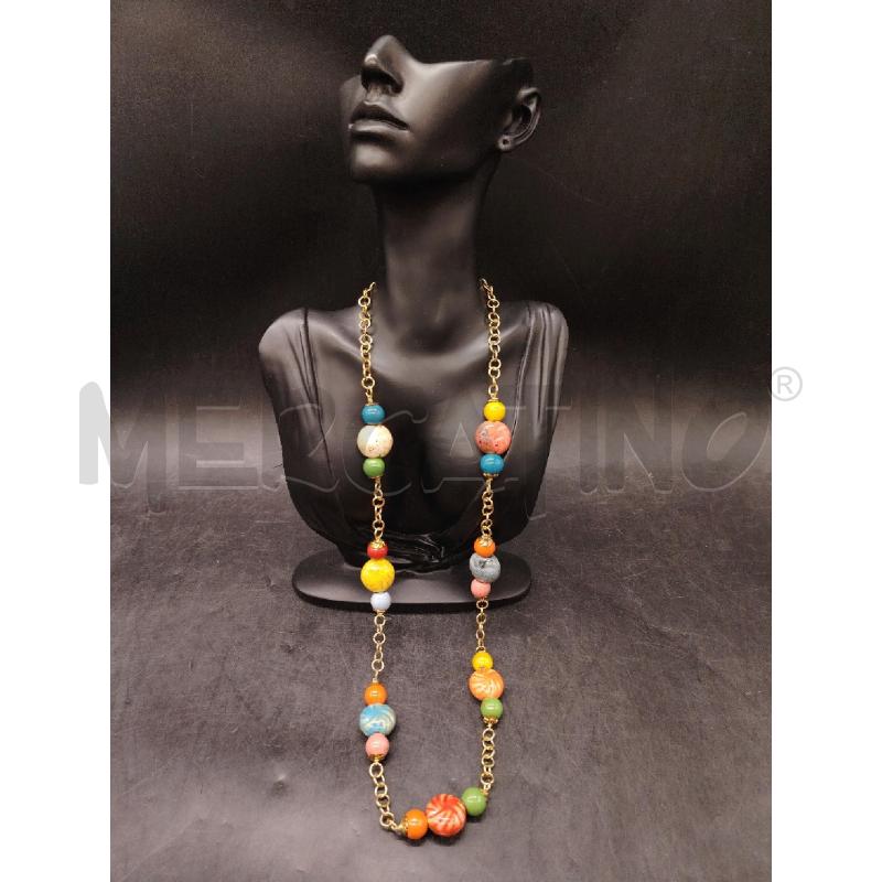 COLLANA DORATA BARILOTTI COLORATI CERAMICA | Mercatino dell'Usato Roma eur 1