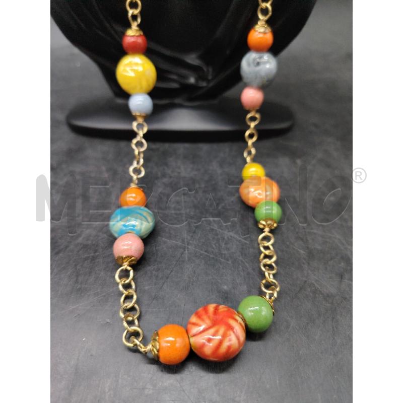 COLLANA DORATA BARILOTTI COLORATI CERAMICA | Mercatino dell'Usato Roma eur 2