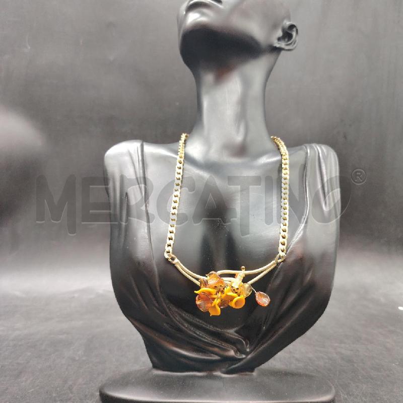 COLLANA DORATA FIORI VETRO ARANCIO  | Mercatino dell'Usato Roma eur 1
