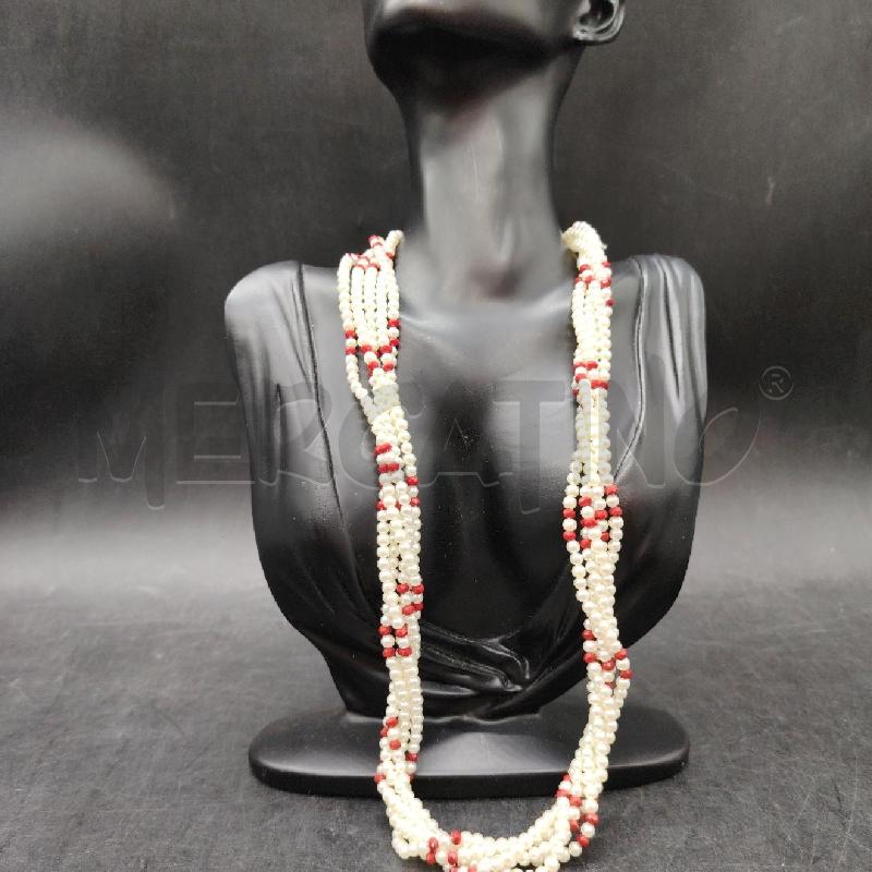 COLLANA MULTIFILO PALLINE BIANCHE E ROSS CHIUS DOR | Mercatino dell'Usato Roma eur 1
