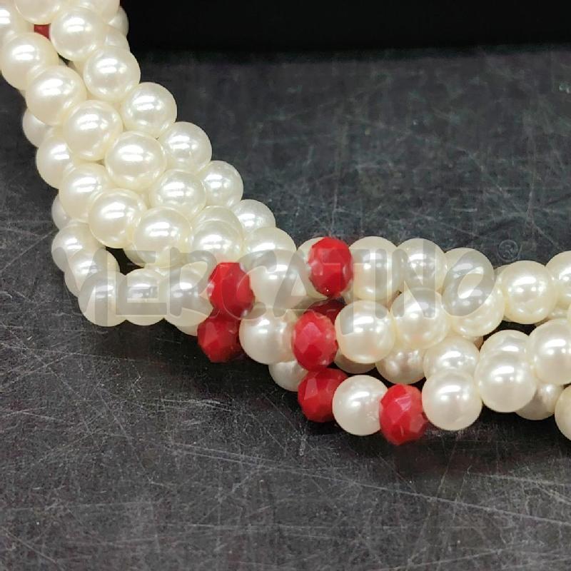 COLLANA MULTIFILO PALLINE BIANCHE E ROSS CHIUS DOR | Mercatino dell'Usato Roma eur 2