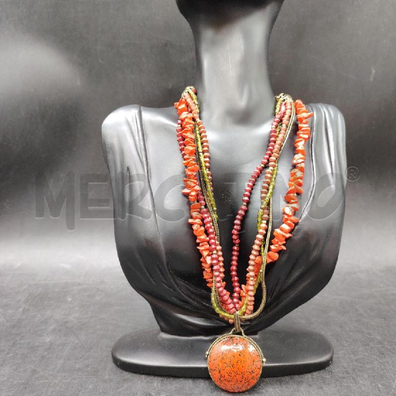 COLLANA MULTIFILO PIETRE ROSS E VER PLACCA ROSS | Mercatino dell'Usato Roma eur 1