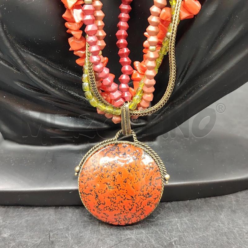 COLLANA MULTIFILO PIETRE ROSS E VER PLACCA ROSS | Mercatino dell'Usato Roma eur 2