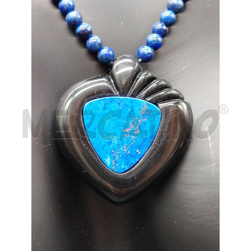 COLLANA PALLINE LAPIS PENDENTE NE BLU  | Mercatino dell'Usato Roma eur 2