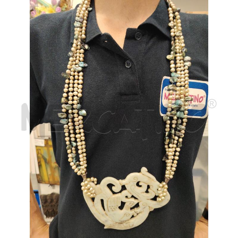 COLLANA PERLINE PEZZI MADREP+CIONDOLO DRAGO GIADEITE | Mercatino dell'Usato Roma eur 1