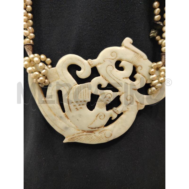 COLLANA PERLINE PEZZI MADREP+CIONDOLO DRAGO GIADEITE | Mercatino dell'Usato Roma eur 2