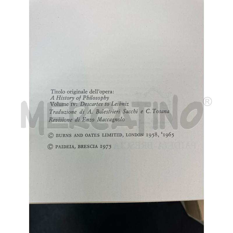 COPLESTON STORIA DELLA FILOSOFIA VOLUME IV PAIDEIA | Mercatino dell'Usato Roma eur 3