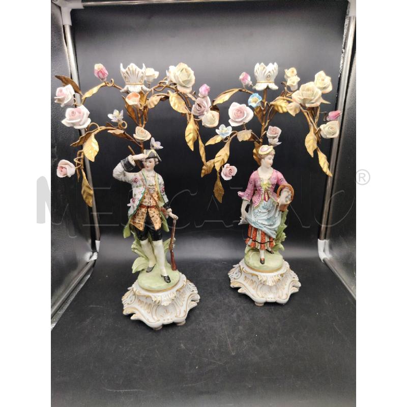 COPPIA CANDELABRI FOGLIE DOR CAPODIMONTE  | Mercatino dell'Usato Roma eur 1